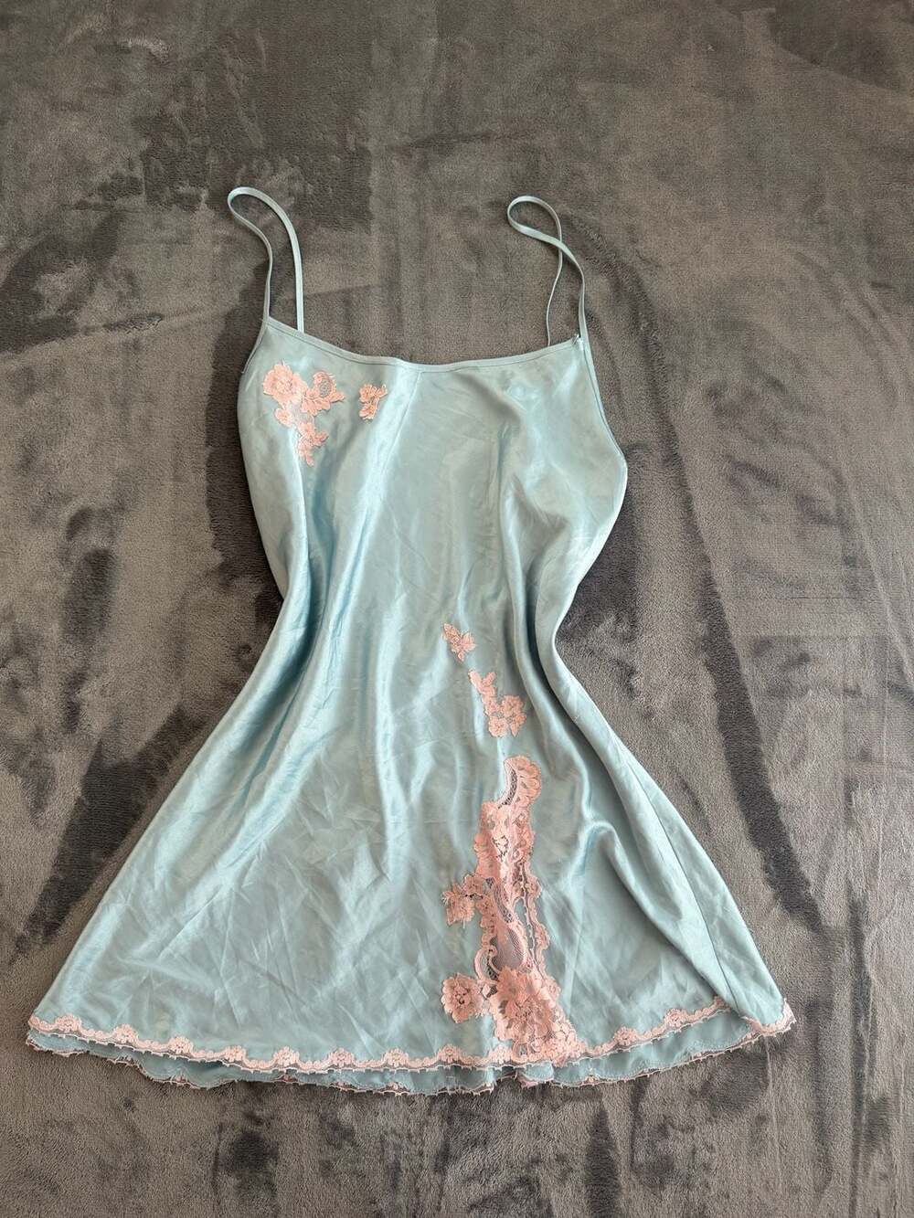 Victoria's Secret Light Blue Satin Lace Slip Dress 
Cottage Core Coquette